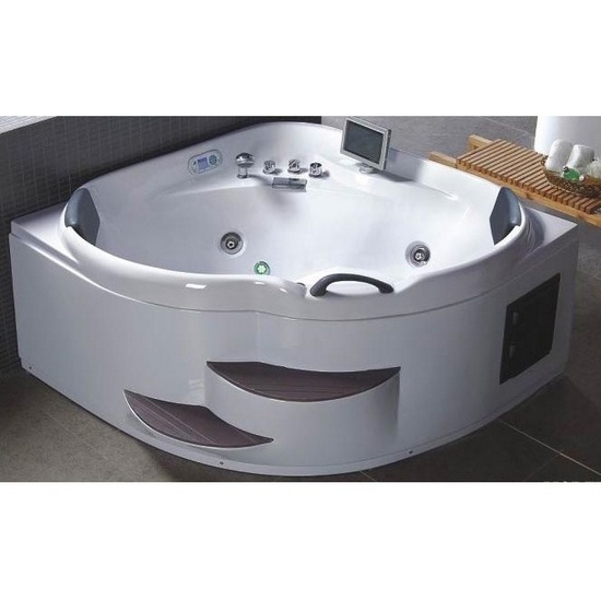 Baignoire d'hydromassage d'angle 150x150 cm, avec 14 jets d'air et d'eau, radio et chromothérapie VS036