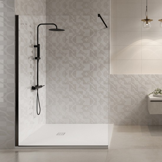 8 mm Glaswand für 120 oder 140 cm begehbare Dusche mit schwarzen Profilen und Anti-Kalk-Behandlung PR040