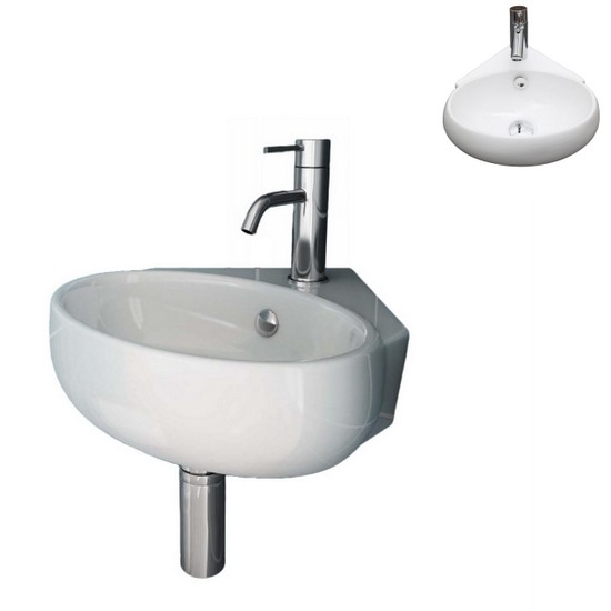 Lavabo d'angle en céramique blanc brillant 39x37 cm suspendu à faible encombrement LAV73