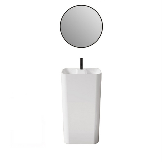Lavabo rectangulaire à poser 50xH86 cm en céramique blanche polie avec trou pour mélangeur LAV79