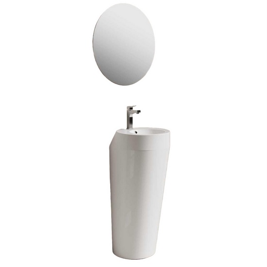Lavabo independiente ovalado 37x36 cm altura 83 cm ceramica blanca brillo un hueco LAV83