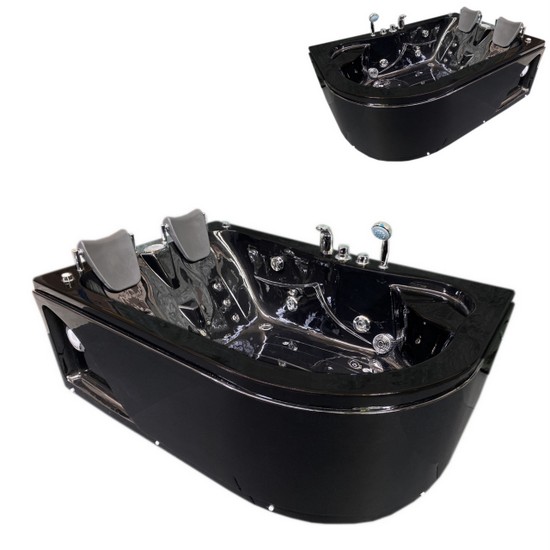 Whirlpool bath tub 170x115 cm black 15 jets 2 places left or right VS138