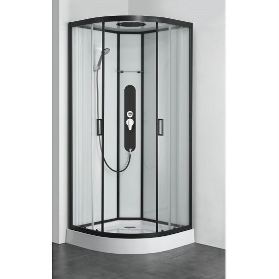 Cabina de hidromasaje semicircular 90x90 cm Sistema Quick Line bordes negros CB084