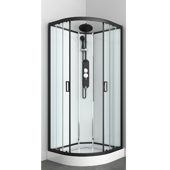 Cabina hidromasaje 90x90 cm con sistema de montaje Quick Line bordes negros CB081