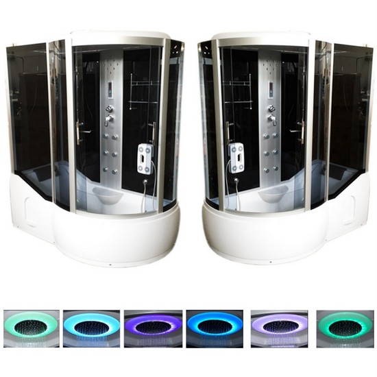 Cabine d'hydromassage avec baignoire d'angle 170x90 radio et haute-parleur et chromothérapie CB063
